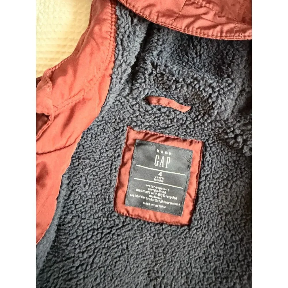 Baby Gap 4T Sherpa Lined Hooded Zip Jacket Red